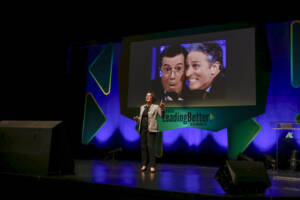 Amy Gallo speaking about communication and leadership at LeadingBetter Summit